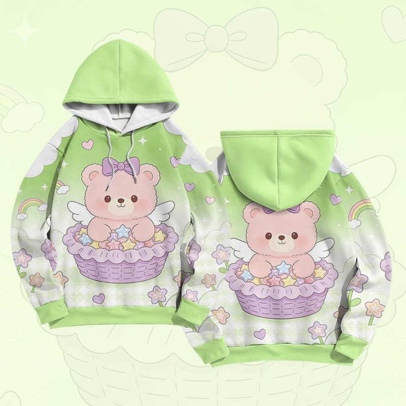Cake Bear Graphic Modakawa Color Block Pullover Hoodie - Green - 6XL - image 4