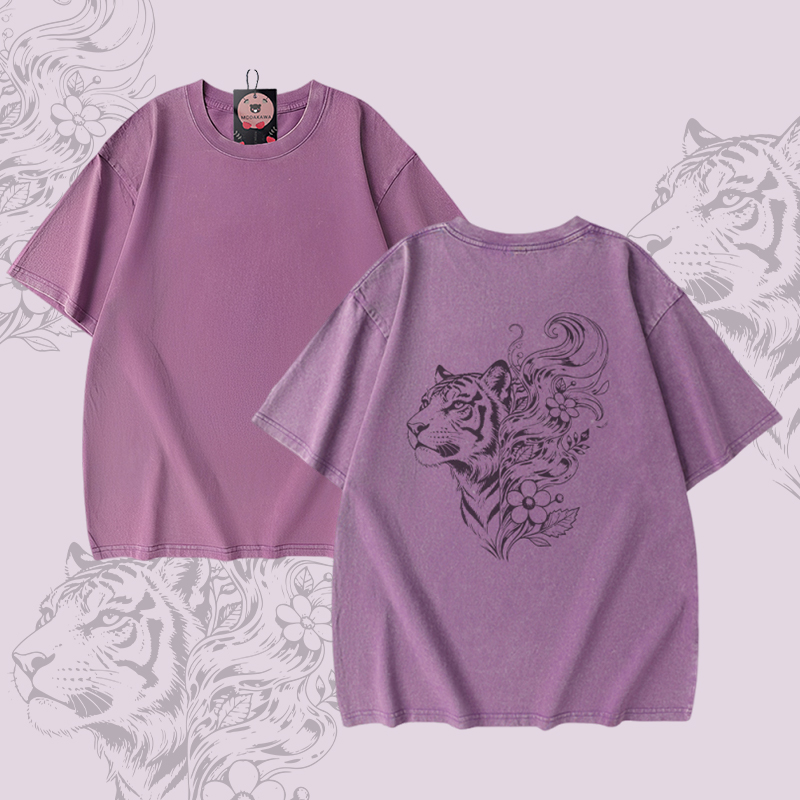 Tiger Floral Graphic Modakawa Unisex Vintage Washed T-shirt - Purple - 5XL - image 4