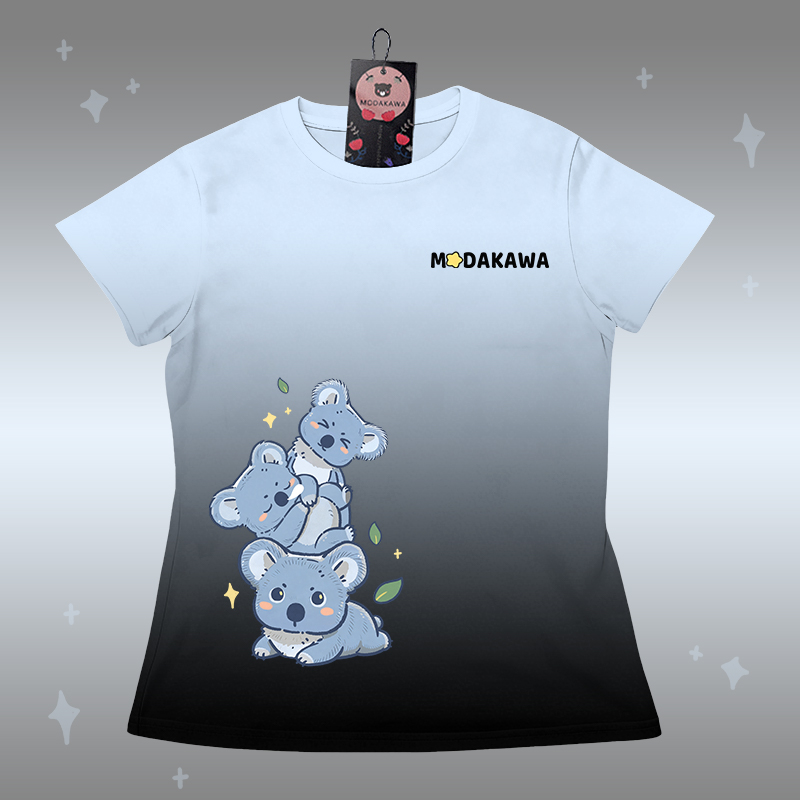 Gradient Koala Graphic T-shirt Letter Graphic Shorts Modakawa Matching Outfit - Black T-shirt - 5XL - image 6