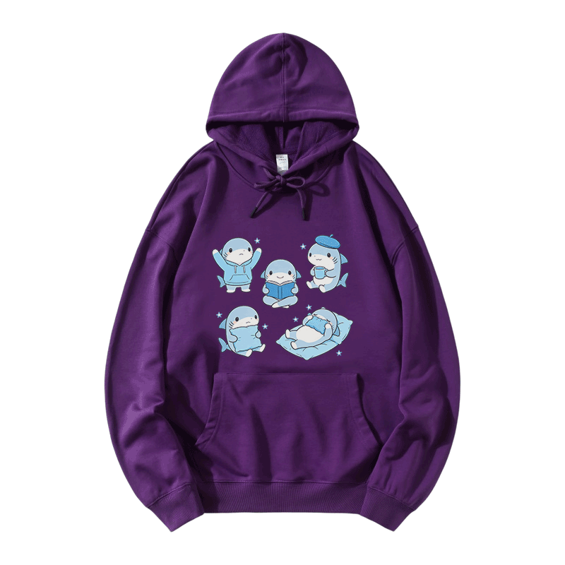 Cute Sharks Graphic Modakawa Loose Cotton-Blend Hoodie - Purple - 5XL - image 6