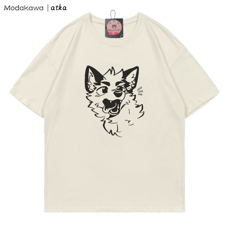 MODAKAWA X atka Playful Fox Face Graphic T-shirt - Beige - 5XL - image 3