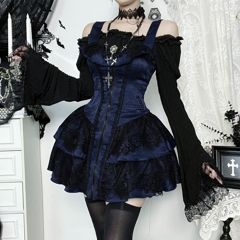Gothic Lace Square Neck Dress and Top Two Pieces Set - image 3
