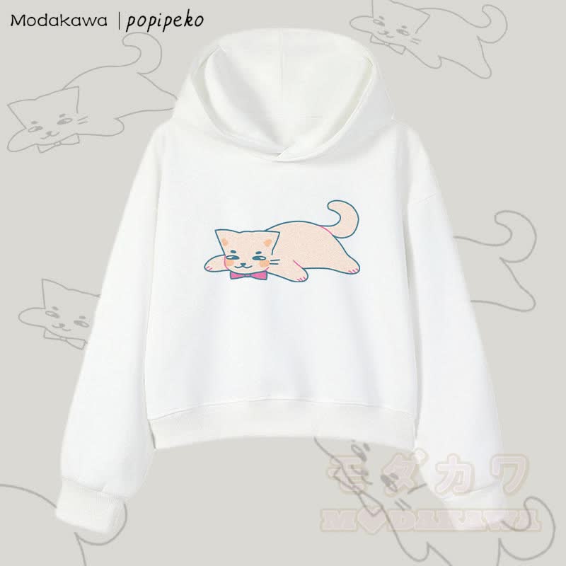 MODAKAWA X popipeko Lazy Cat Graphic Cropped Cotton Hoodie - White - 3XL - image 4
