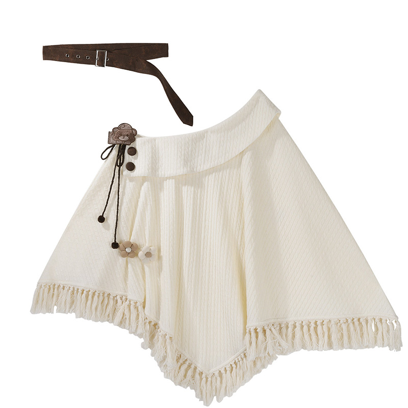 Vintage Fringe Cape Long Sleeve Top Belt Skirt Matching Outfit - Cape + Belt - One Size - image 7