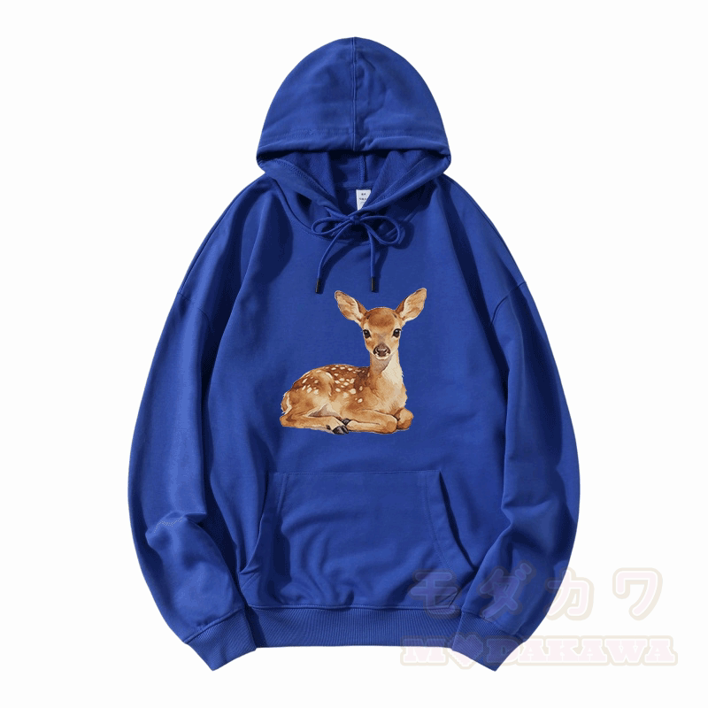Cute Baby Deer Graphic Modakawa Loose Cotton-Blend Hoodie - Blue - 5XL - image 7