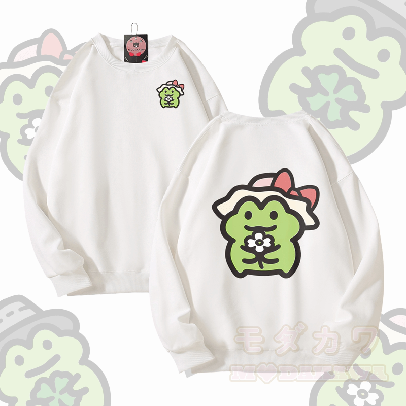 MODAKAWA Cute Frog Graphic Unisex Sweatshirt - White B - 5XL - image 5