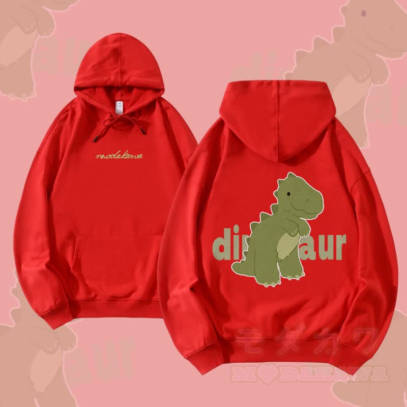 MODAKAWA Cute Dinosaur Graphic Cotton-Blend Matching Hoodie - Red - 5XL - image 3