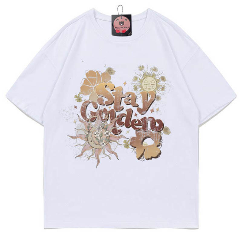 STAY GOLDEN Sun Flower Print 100% Cotton Modakawa T-shirt - White - 5XL - image 3