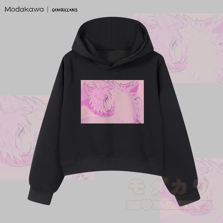 MODAKAWA X genericcanis Character Fox Graphic Cropped Cotton Hoodie - Black - 3XL - image 4