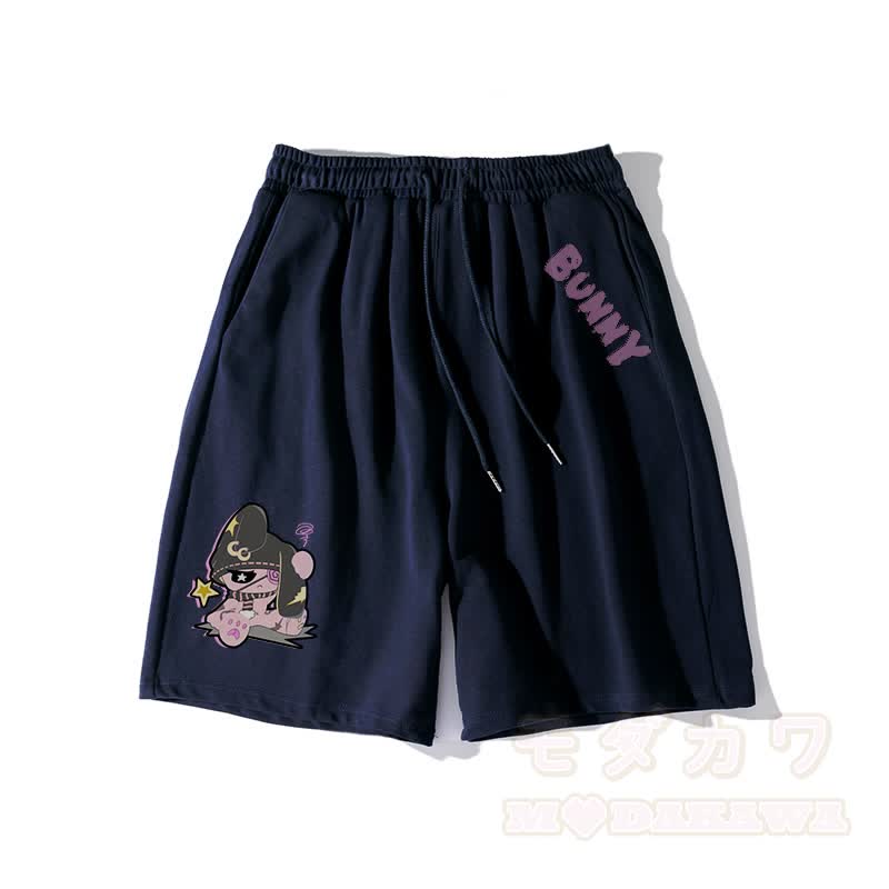 Unhappy Bunny Graphic Dark Aesthetic Shorts - Purplish Blue - 5XL - image 6