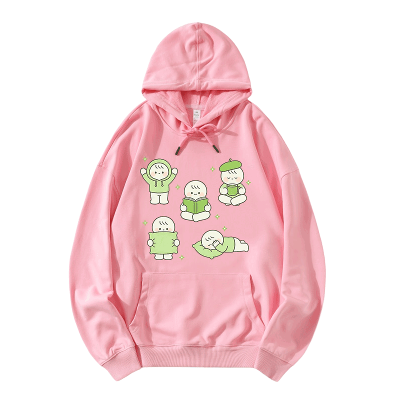 Cute Little Character Graphic Modakawa Loose Cotton-Blend Hoodie - Pink - 5XL - image 4