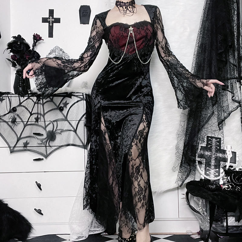 Halloween Dark Gothic Lace Dress - image 7