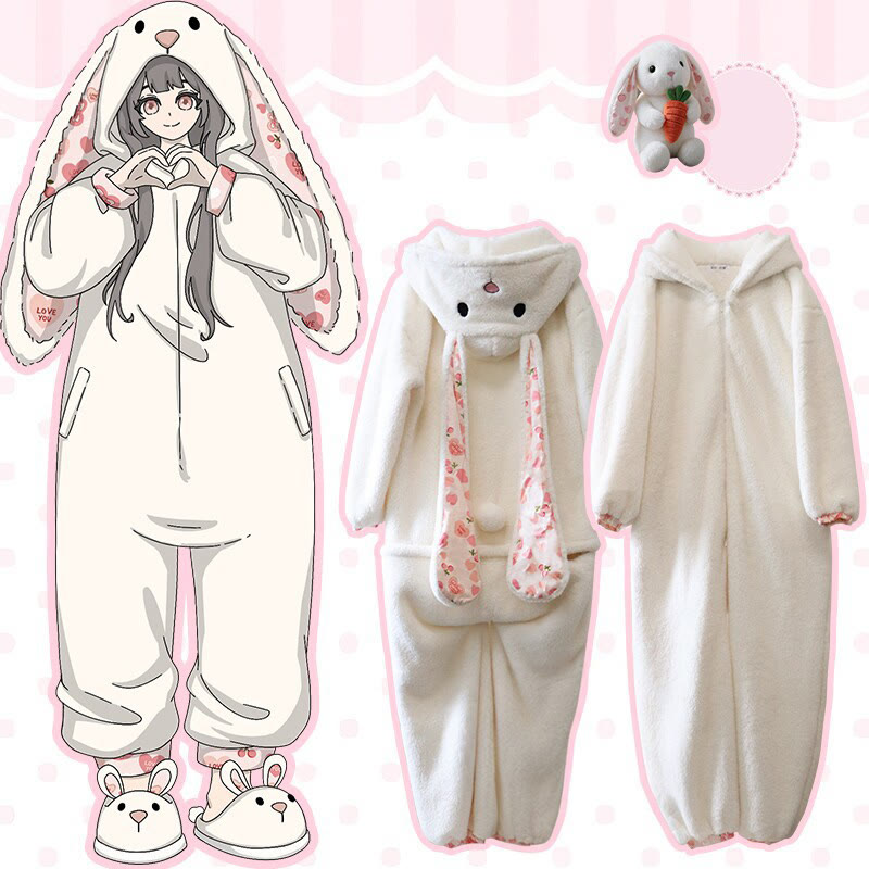 Cartoon Bunny Plush Onesie Pajamas - White Onesie - 6XL - image 6