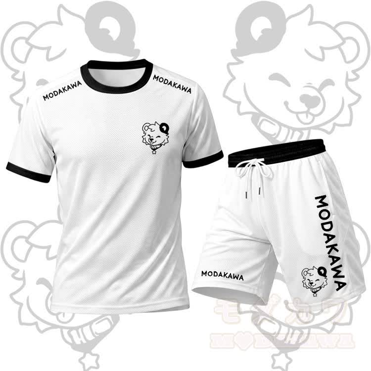 MODAKAWA X popipeko Tongue Out Bear Graphic Men's Sports T-shirt Drawstring Shorts Matching Outfit - White Set - 5XL - image 13