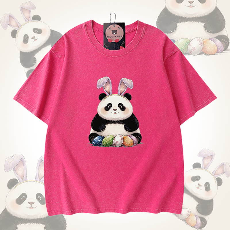 Easter Egg Panda Graphic Modakawa Unisex Vintage Washed T-shirt - Rose Red - 5XL - image 8