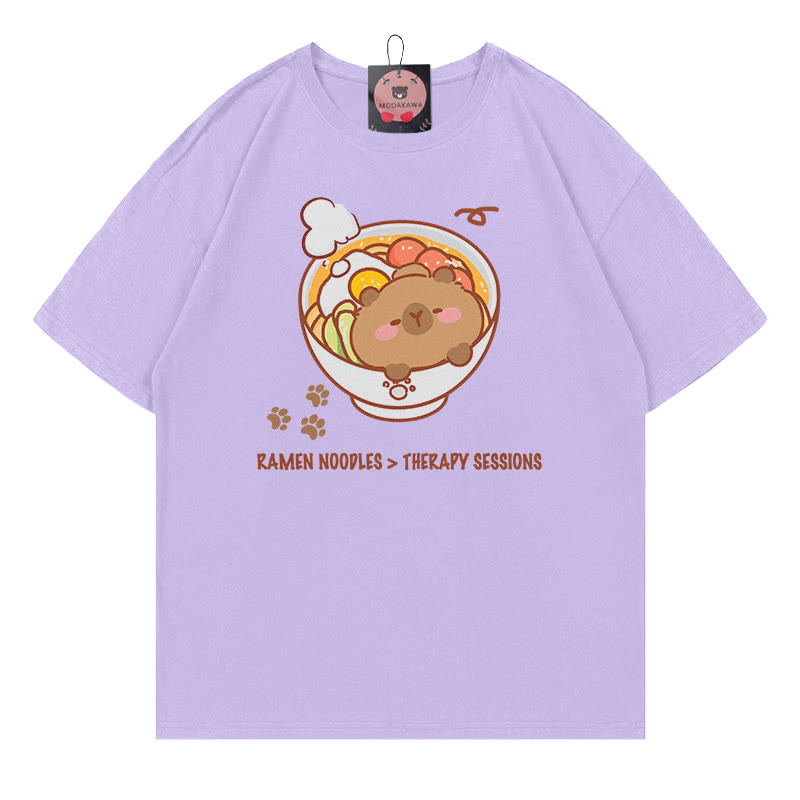 RAMEN NOODLES THERAPY SESSIONS Capybara Print 100% Cotton Modakawa T-shirt - Purple - 5XL - image 3