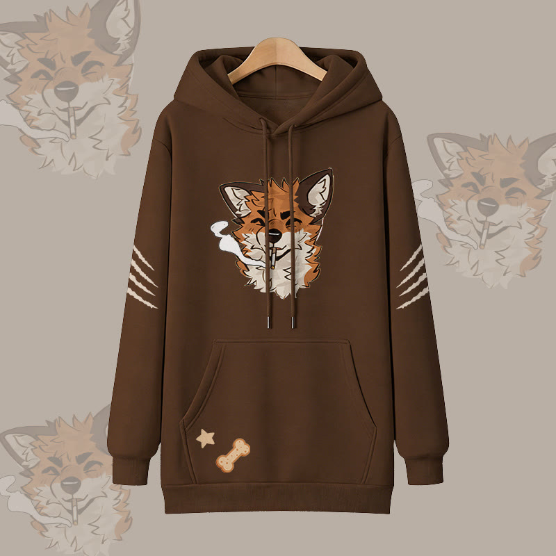 MODAKAWA X atka Fox Smoking Graphic Oversized Pullover Hoodie - Brown - 3XL - image 5