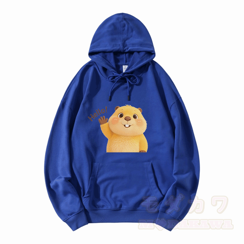HELLO Capybara Graphic Modakawa Loose Cotton-Blend Hoodie - Blue - 5XL - image 7