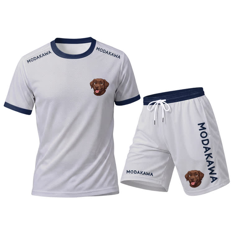 Labrador Graphic Sports T-shirt Drawstring Shorts Modakawa Matching Outfit - White Set - 5XL - image 14