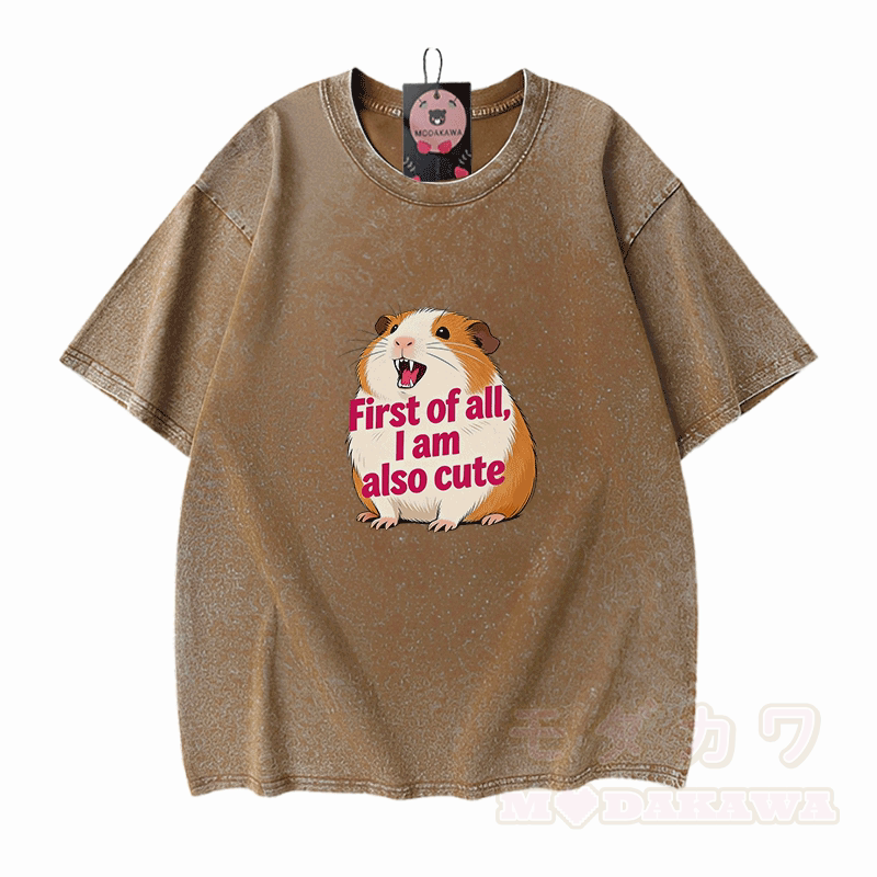 Hamster Pet Graphic Modakawa Vintage Washed 100% Cotton T-shirt - Brown - 5XL - image 7
