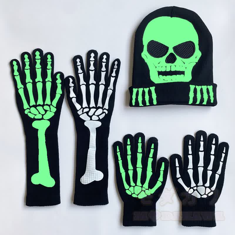 Halloween Glow-in-the-Dark Skull Hat and Gloves Set - image 10