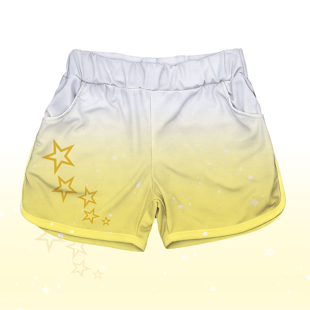 Star Graphic 100% Cotton T-shirt Gradient Shorts Modakawa Matching Outfit - White & Yellow Shorts - 5XL - image 9