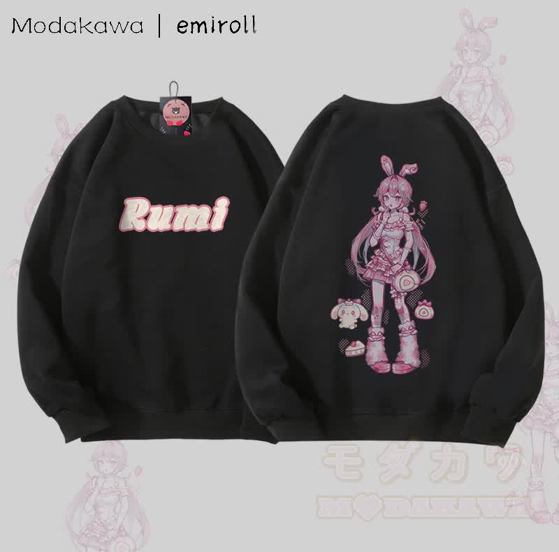 MODAKAWA X emiroll Rumi Graphic Unisex Sweatshirt - Black - 5XL - image 5