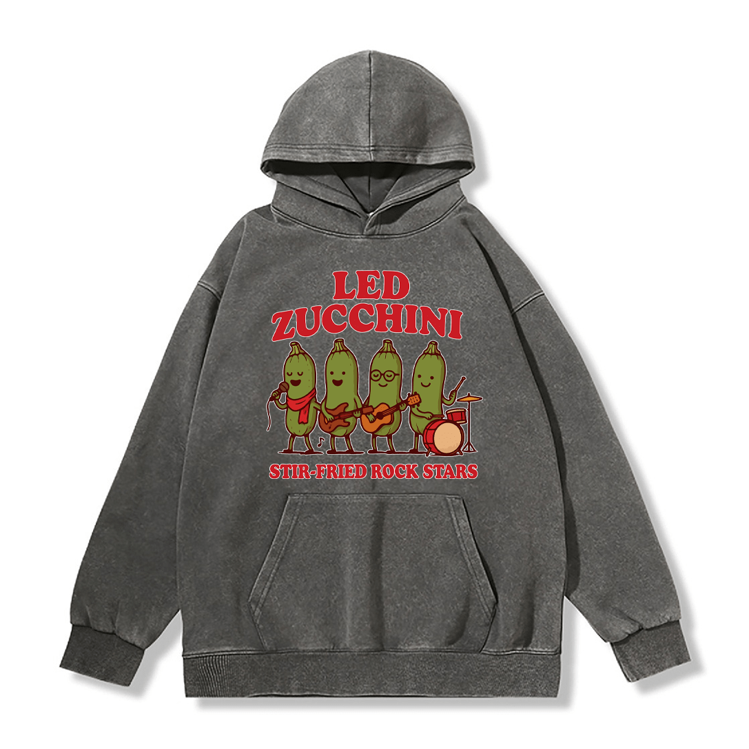 LED ZUCCHINI Unisex Vintage Washed Hoodie Band Graphic Pullover - Grey - 2XL - image 4