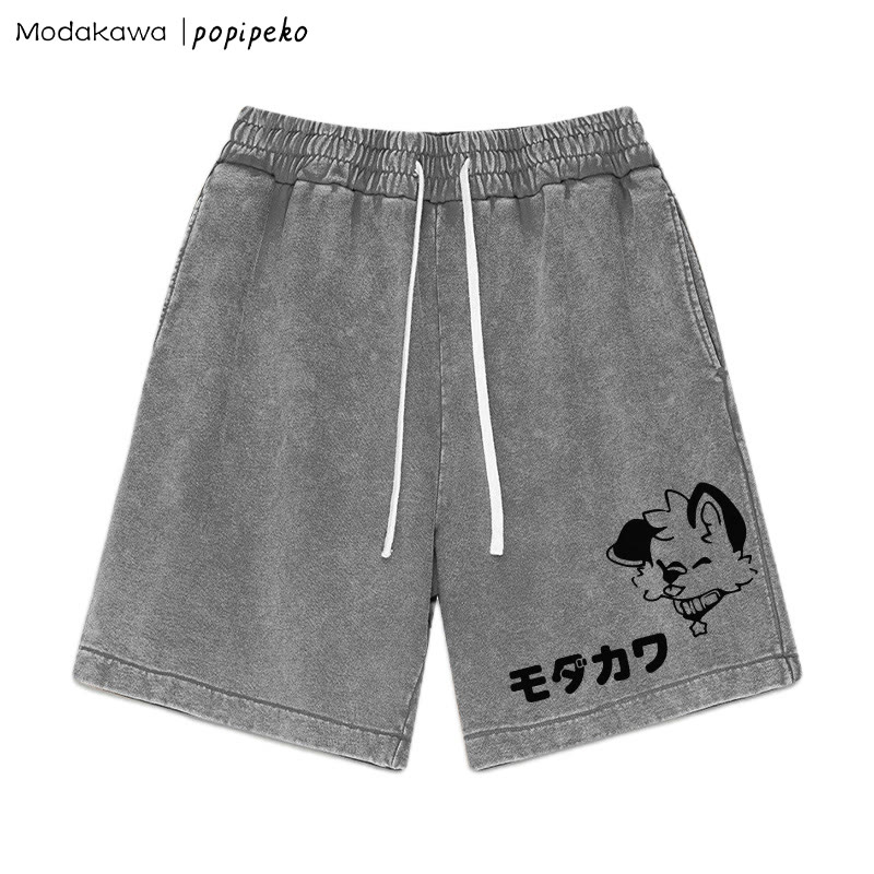 MODAKAWA X popipeko Puppy Letter Print Vintage Washed Shorts - Grey - 3XL - image 3
