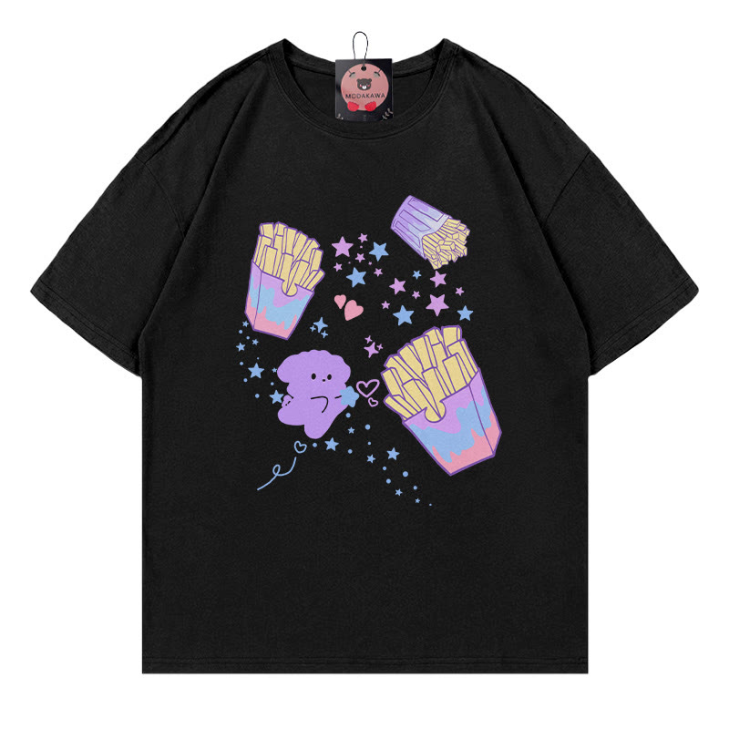 Puppy French Fries Print 100% Cotton Modakawa T-shirt - Black - 5XL - image 3