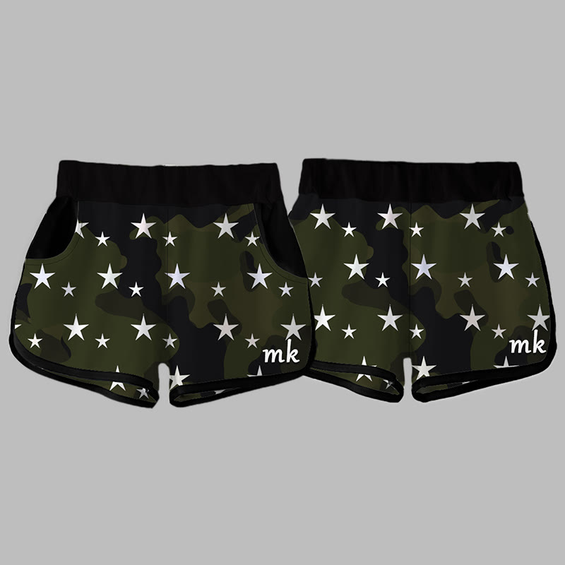 Camouflage Star Letter Print MODAKAWA Shorts - Dark Green - 5XL - image 4