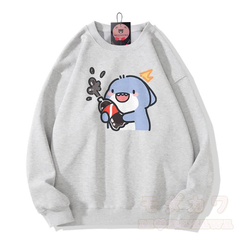 Funny Shark Graphic Modakawa Unisex Sweatshirt - Light Grey - 5XL - image 3