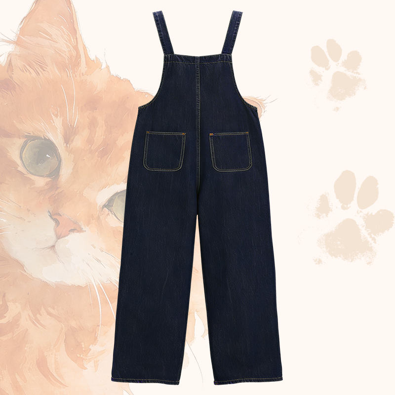 WHO IS BY MY SIDE Orange Cat Graphic Plaid Shirt Wide Leg Denim Overalls Modakawa Matching Outfit - image 6
