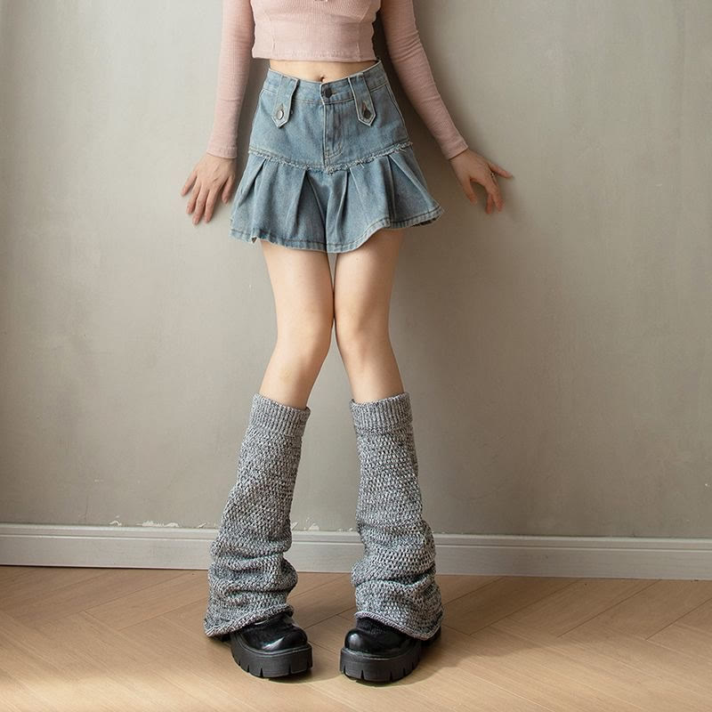 Knit Flare Leg Warmers Socks - Dark Grey - One Size - image 4