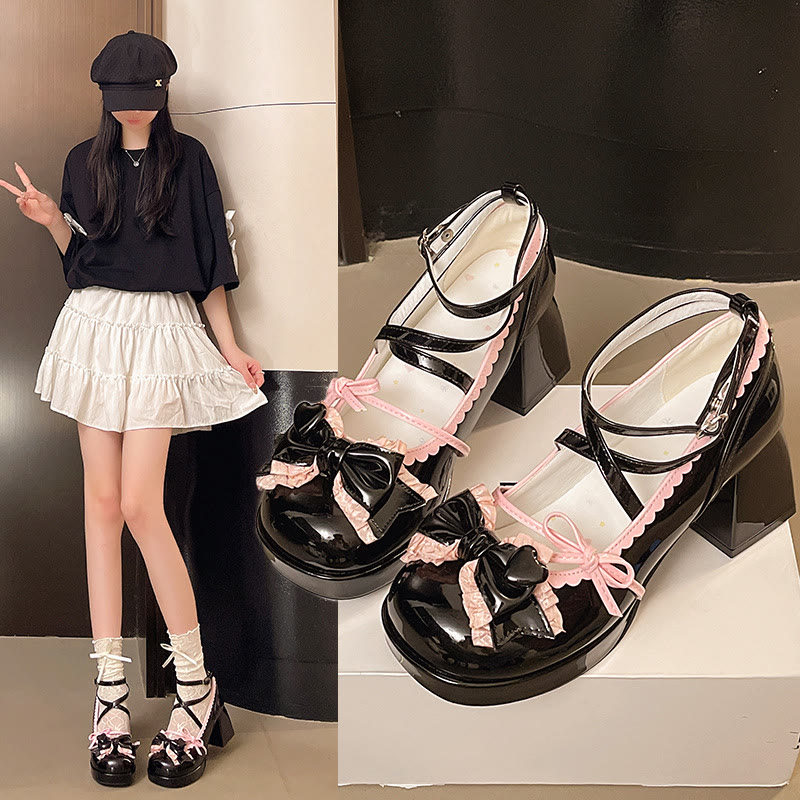 Preppy Bow Mary Jane High Heels - image 4
