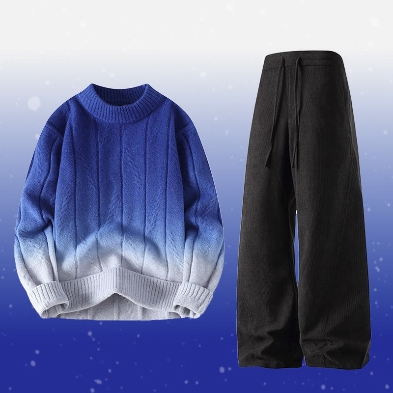 Gradient Knit Sweater Pocket Pants Two Pieces - Set E - 4XL - image 5