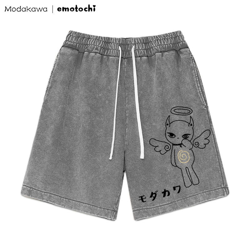 Angel Kitty Graphic Vintage Washed Shorts - Grey - 3XL - image 4