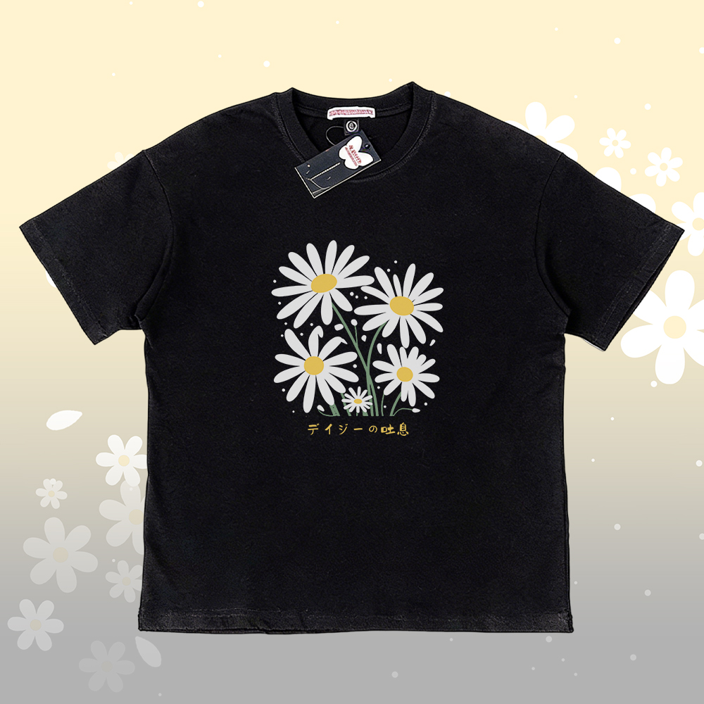 Daisy Graphic 100% Cotton T-shirt Gradient Shorts Modakawa Matching Outfit - Black T-shirt - 5XL - image 3