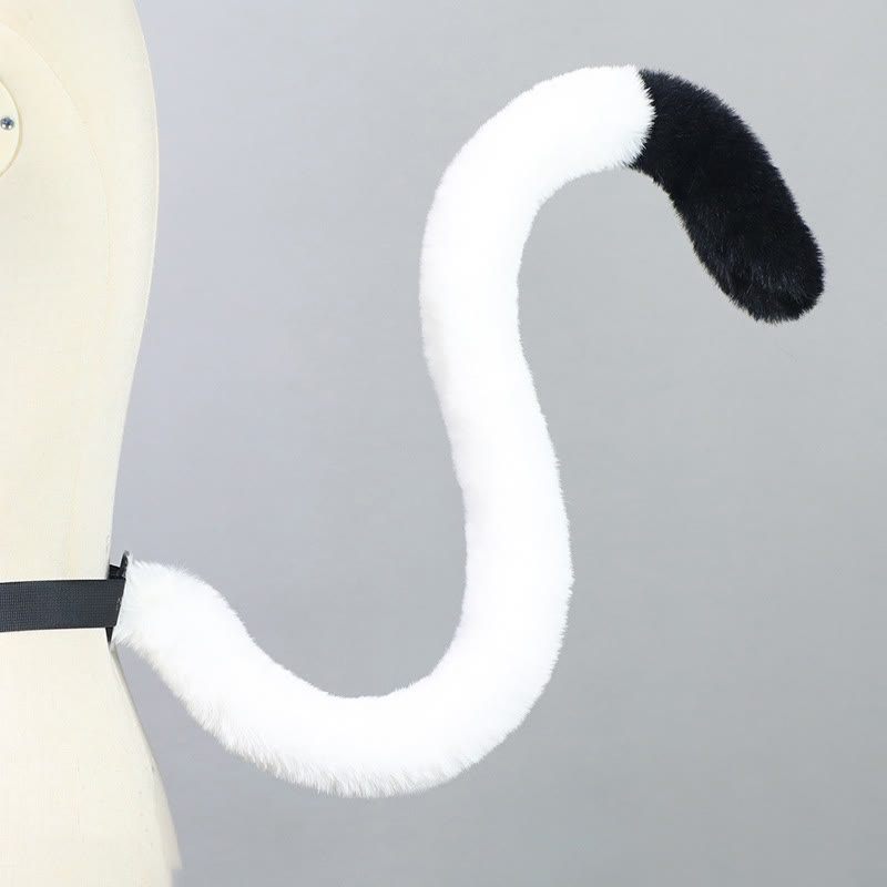 Halloween Furry Bow Animal Ears Headband and Tail - White & Black Cat Tail - One Size - image 28