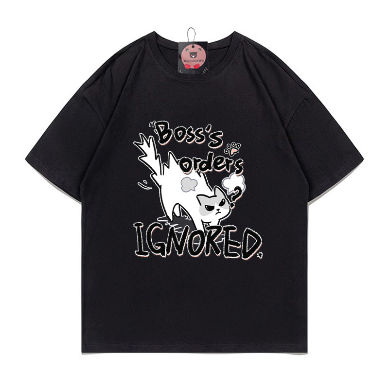 BOSS'S ORDERS IGNORED Angry Kitty Print 100% Cotton Modakawa T-shirt - Black - 5XL - image 3