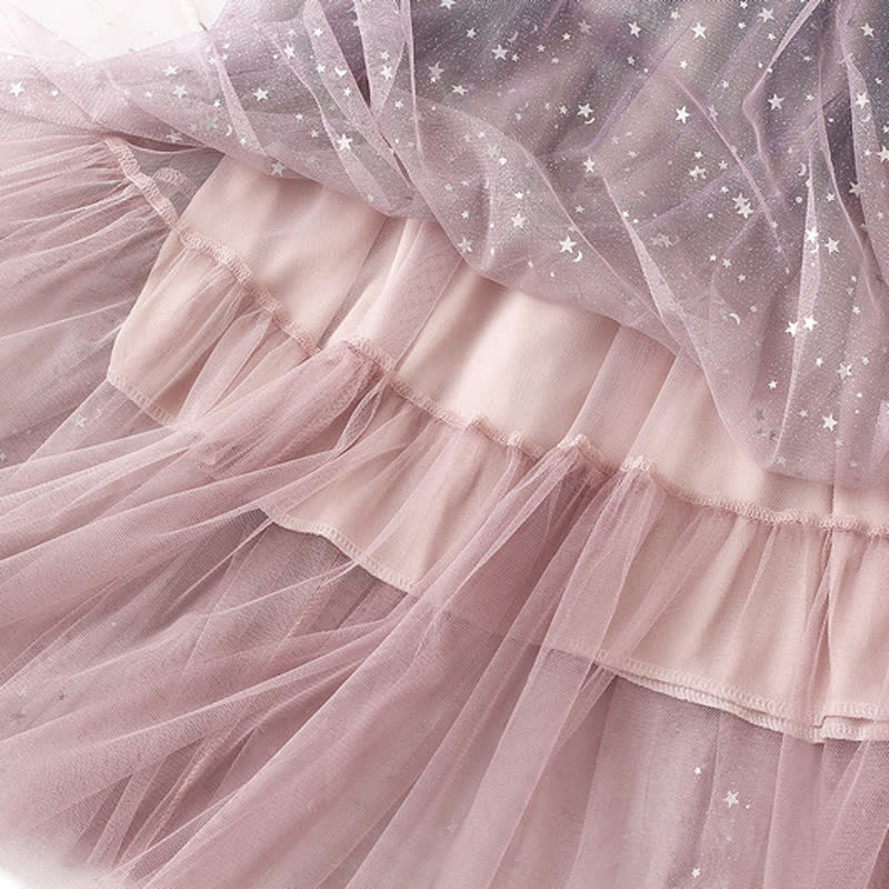 Gradient Star Sequin Tulle Skirt Elastic High Waist Three Layer Long Skirt  - image 6