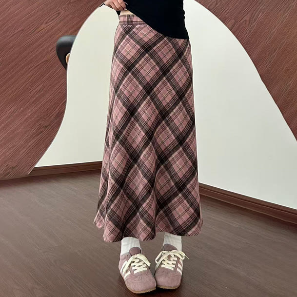 Maillard Knit Sweater and Plaid Skirt Two Pieces Set - Pink Skirt - XL - image 17