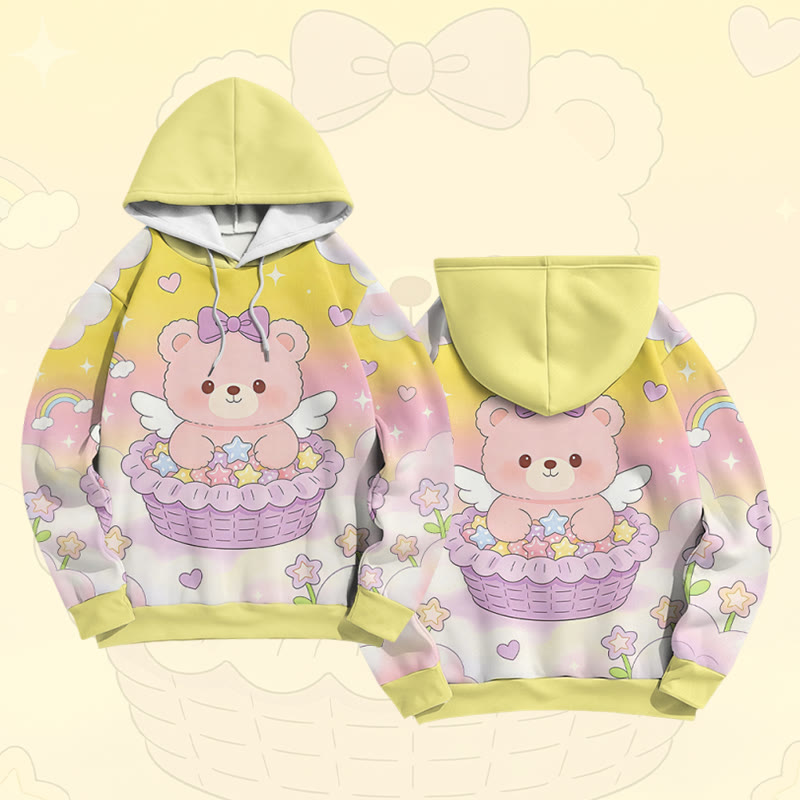 Cake Bear Graphic Modakawa Color Block Pullover Hoodie - Yellow - 6XL - image 5