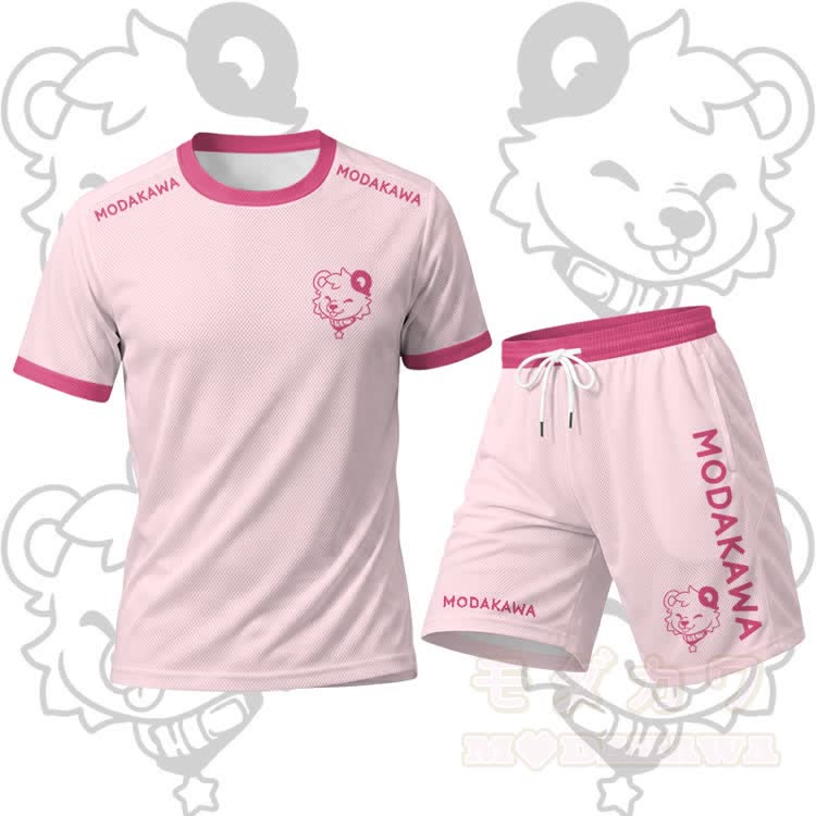 MODAKAWA X popipeko Tongue Out Bear Graphic Men's Sports T-shirt Drawstring Shorts Matching Outfit - Pink Set - 5XL - image 14