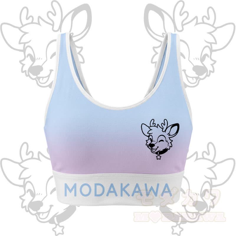 MODAKAWA X popipeko Deer Graphic Crop Tank Sport Top Skirt Matching Outfit - Blue & Purple Top - 2XL - image 4
