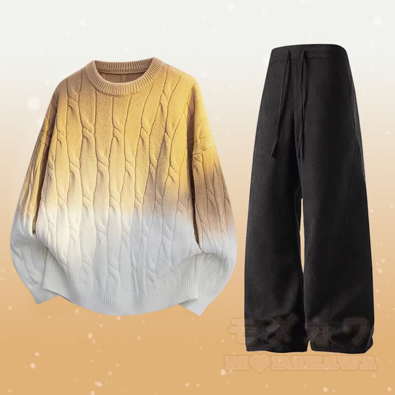 Gradient Knit Sweater Pocket Pants Two Pieces - Set F - 3XL - image 6