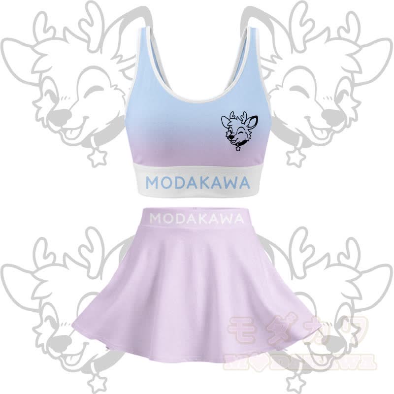 MODAKAWA X popipeko Deer Graphic Crop Tank Sport Top Skirt Matching Outfit - Blue & Purple Set - 2XL - image 14