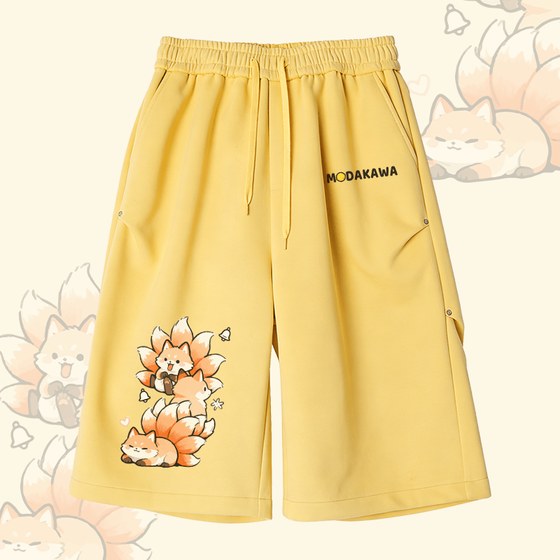 Nine-Tailed Fox Graphic Modakawa Wide Leg Cropped Pants - Yellow - 2XL - image 3