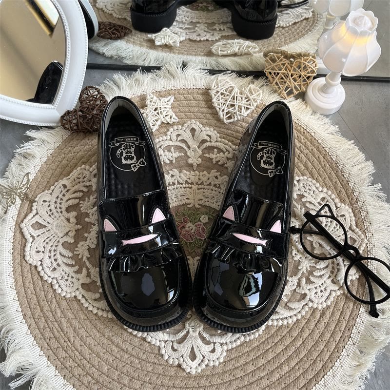Preppy Cat Paw Lolita Leather Shoes - Black Glossy - 40 - image 7