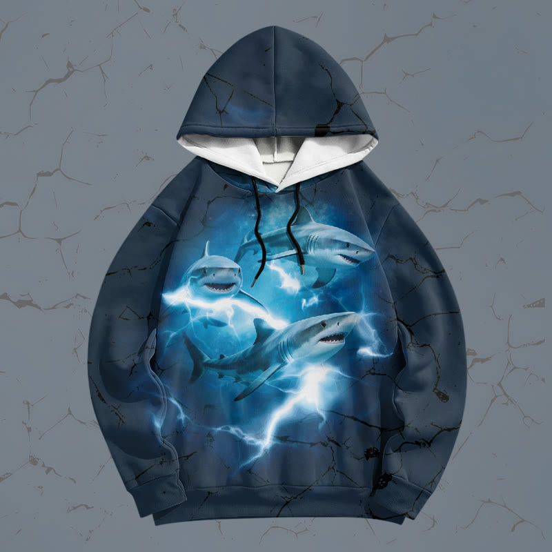 Lightning Shark Graphic Modakawa Pullover Hoodie - Dark Blue - 6XL - image 2